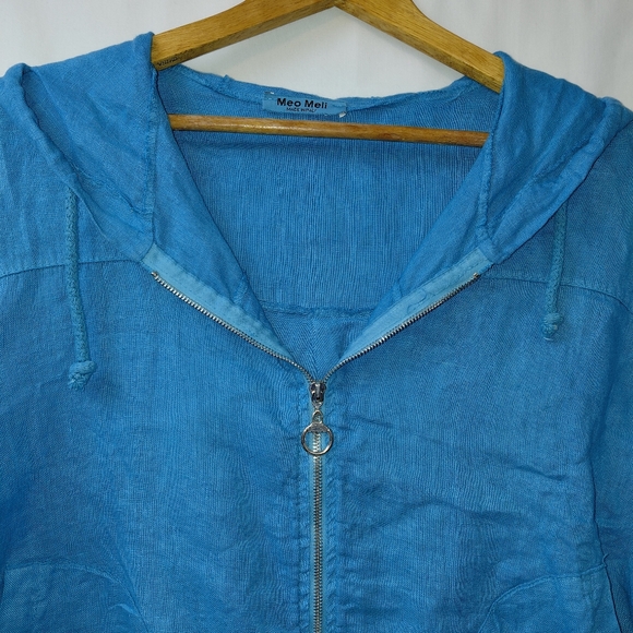Meo Meli 100% Linen Zip Up Cropped Jacket Women's One Size Light Turquoise - Picture 6 of 7